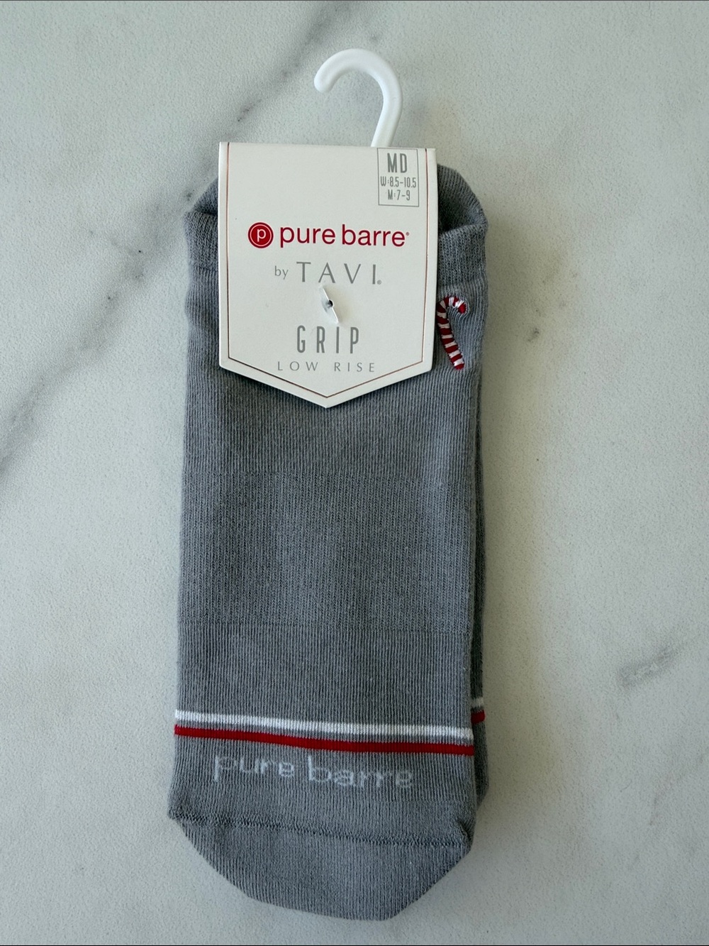 Pure Barre Christmas Low-Rise Grip Socks with Candy Cane Detail